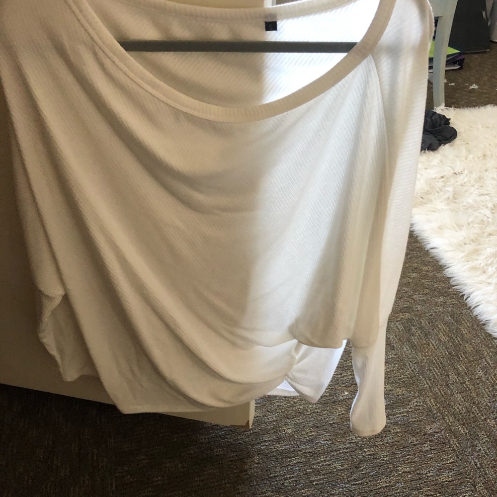 White off the shoulder long sleeve shirt